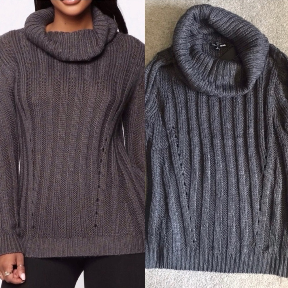 NWT Fashion Nova gray turtleneck cowl-neck sweater